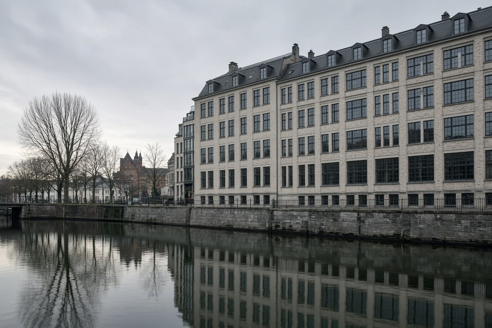 A canal-side stone building